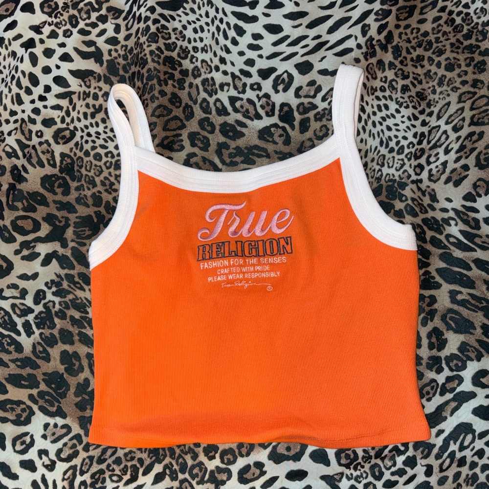 True Religion Orange and White Knit Top